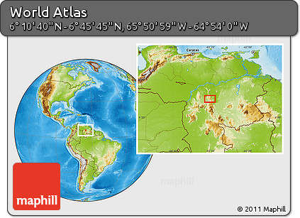 Physical Location Map of the Area around 6° 28' 13" N, 65° 22' 30" W