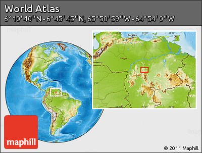 Physical Location Map of the Area around 6° 28' 13" N, 65° 22' 30" W