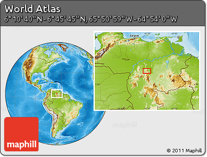 Physical Location Map of the Area around 6° 28' 13" N, 65° 22' 30" W