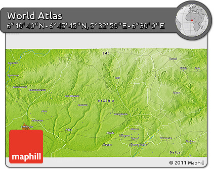 Physical 3D Map of the Area around 6° 28' 13" N, 6° 1' 30" E