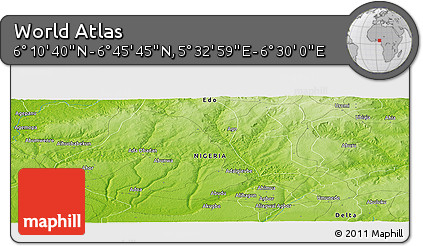 Physical Panoramic Map of the Area around 6° 28' 13" N, 6° 1' 30" E
