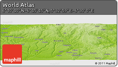 Physical Panoramic Map of the Area around 6° 28' 13" N, 6° 1' 30" E