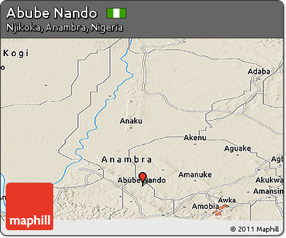Shaded Relief Panoramic Map of Abube Nando