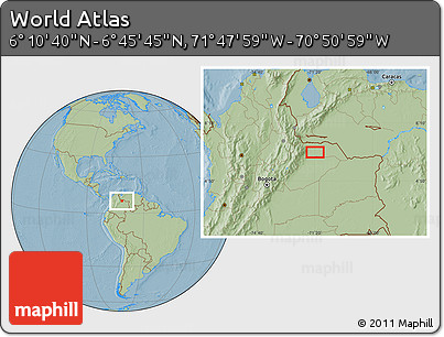 Savanna Style Location Map of the Area around 6° 28' 13" N, 71° 19' 29" W, hill shading