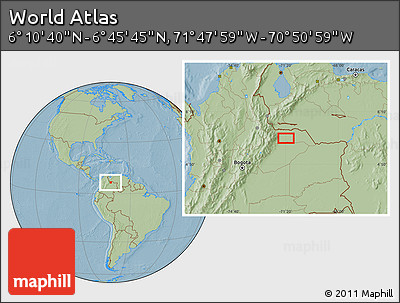 Savanna Style Location Map of the Area around 6° 28' 13" N, 71° 19' 29" W, hill shading