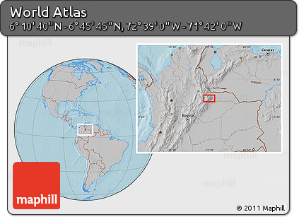 Gray Location Map of the Area around 6° 28' 13" N, 72° 10' 30" W, hill shading