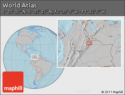 Gray Location Map of the Area around 6° 28' 13" N, 72° 10' 30" W, hill shading