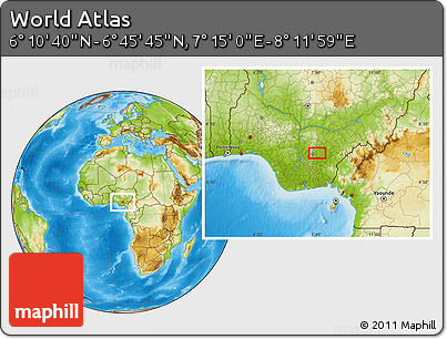 Physical Location Map of the Area around 6° 28' 13" N, 7° 43' 29" E