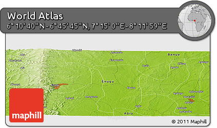 Physical Panoramic Map of the Area around 6° 28' 13" N, 7° 43' 29" E