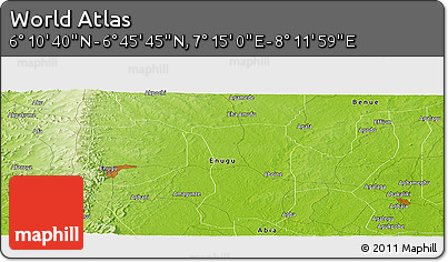 Physical Panoramic Map of the Area around 6° 28' 13" N, 7° 43' 29" E