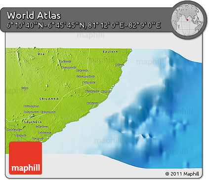 Physical 3D Map of the Area around 6° 28' 13" N, 81° 40' 30" E