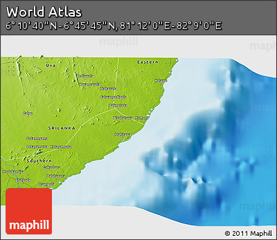 Physical 3D Map of the Area around 6° 28' 13" N, 81° 40' 30" E