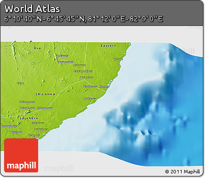 Physical 3D Map of the Area around 6° 28' 13" N, 81° 40' 30" E
