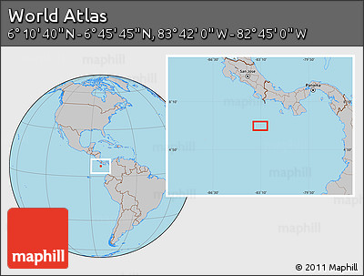 Gray Location Map of the Area around 6° 28' 13" N, 83° 13' 29" W