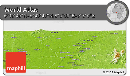 Physical Panoramic Map of the Area around 6° 28' 13" N, 8° 34' 29" E