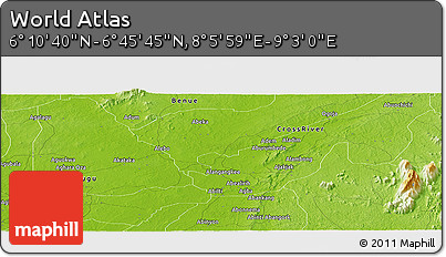Physical Panoramic Map of the Area around 6° 28' 13" N, 8° 34' 29" E
