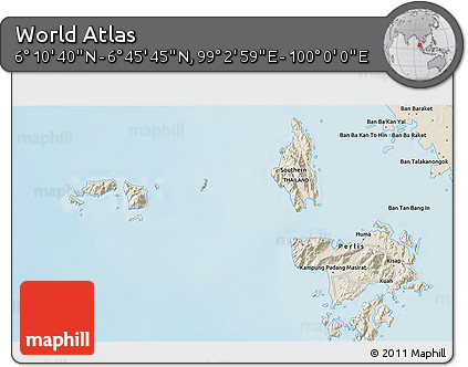 Shaded Relief 3D Map of the Area around 6° 28' 13" N, 99° 31' 30" E