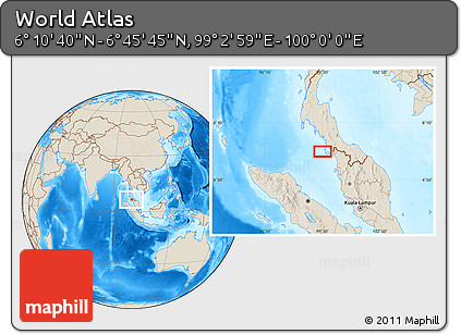 Shaded Relief Location Map of the Area around 6° 28' 13" N, 99° 31' 30" E