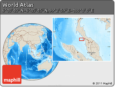 Shaded Relief Location Map of the Area around 6° 28' 13" N, 99° 31' 30" E