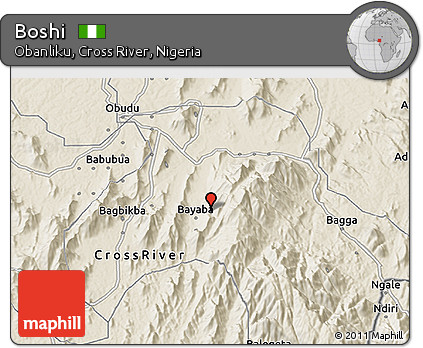 Shaded Relief 3D Map of Boshi