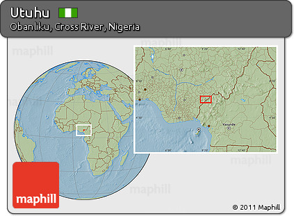 Savanna Style Location Map of Utuhu, hill shading
