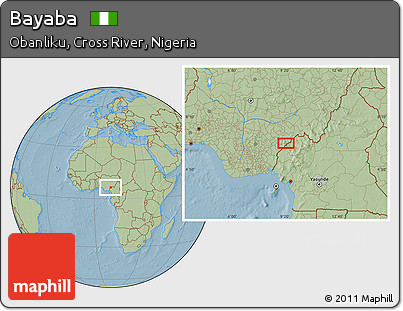 Savanna Style Location Map of Bayaba, hill shading
