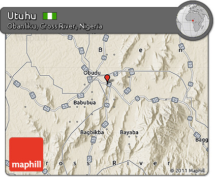 Shaded Relief Map of Utuhu