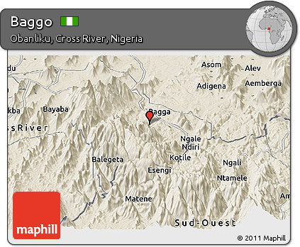 Shaded Relief Panoramic Map of Baggo