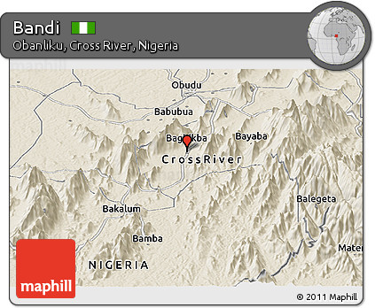 Shaded Relief Panoramic Map of Bandi