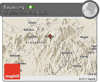Shaded Relief Panoramic Map of Bayasung