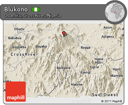 Shaded Relief Panoramic Map of Blukono