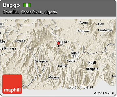 Shaded Relief Panoramic Map of Baggo