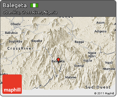 Shaded Relief Panoramic Map of Balegeta