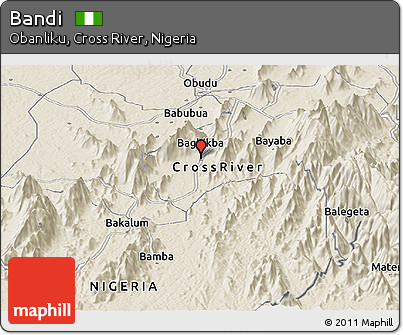 Shaded Relief Panoramic Map of Bandi