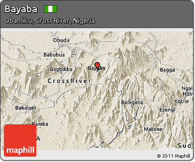 Shaded Relief Panoramic Map of Bayaba