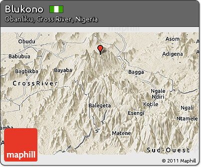Shaded Relief Panoramic Map of Blukono