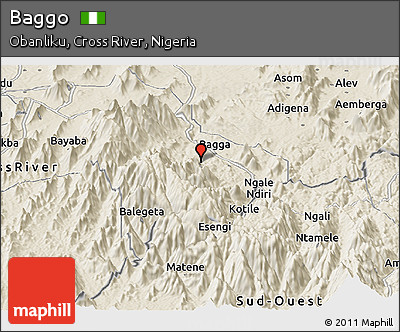 Shaded Relief Panoramic Map of Baggo