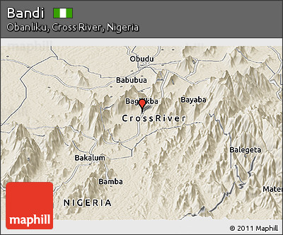 Shaded Relief Panoramic Map of Bandi
