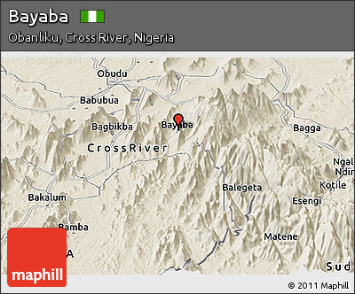 Shaded Relief Panoramic Map of Bayaba