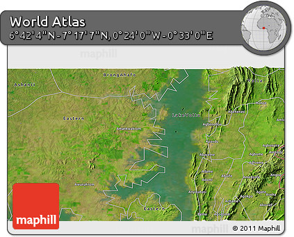 Satellite 3D Map of the Area around 6° 59' 36" N, 0° 4' 30" E