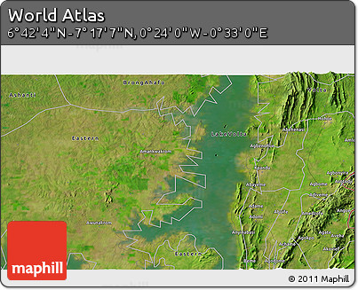 Satellite 3D Map of the Area around 6° 59' 36" N, 0° 4' 30" E