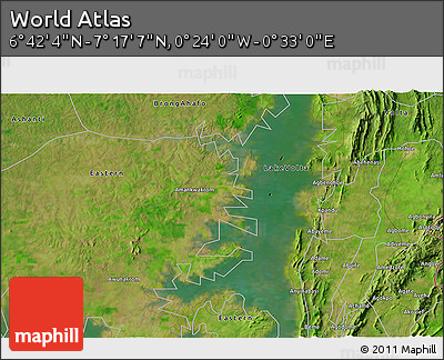 Satellite 3D Map of the Area around 6° 59' 36" N, 0° 4' 30" E