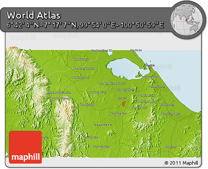 Physical 3D Map of the Area around 6° 59' 36" N, 100° 22' 30" E