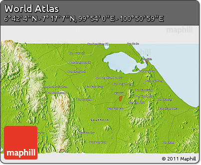 Physical 3D Map of the Area around 6° 59' 36" N, 100° 22' 30" E