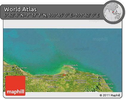 Satellite 3D Map of the Area around 6° 59' 36" N, 101° 13' 29" E