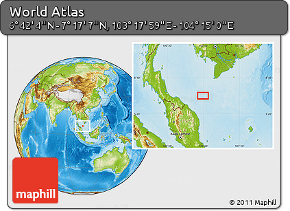 Physical Location Map of the Area around 6° 59' 36" N, 103° 46' 30" E