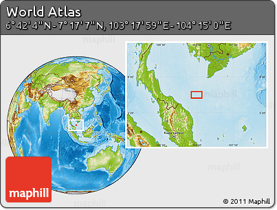 Physical Location Map of the Area around 6° 59' 36" N, 103° 46' 30" E