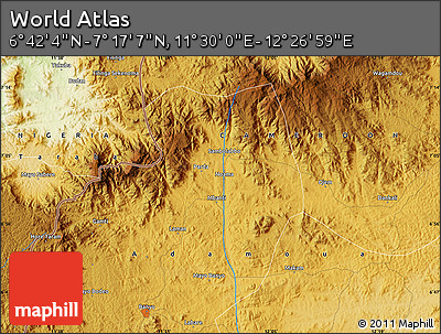 Physical Map of the Area around 6° 59' 36" N, 11° 58' 29" E