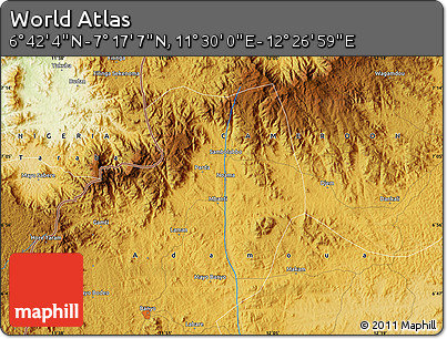 Physical Map of the Area around 6° 59' 36" N, 11° 58' 29" E