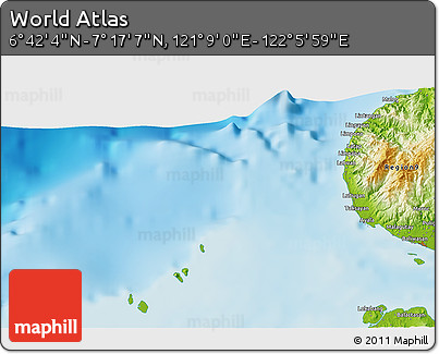 Physical 3D Map of the Area around 6° 59' 36" N, 121° 37' 30" E